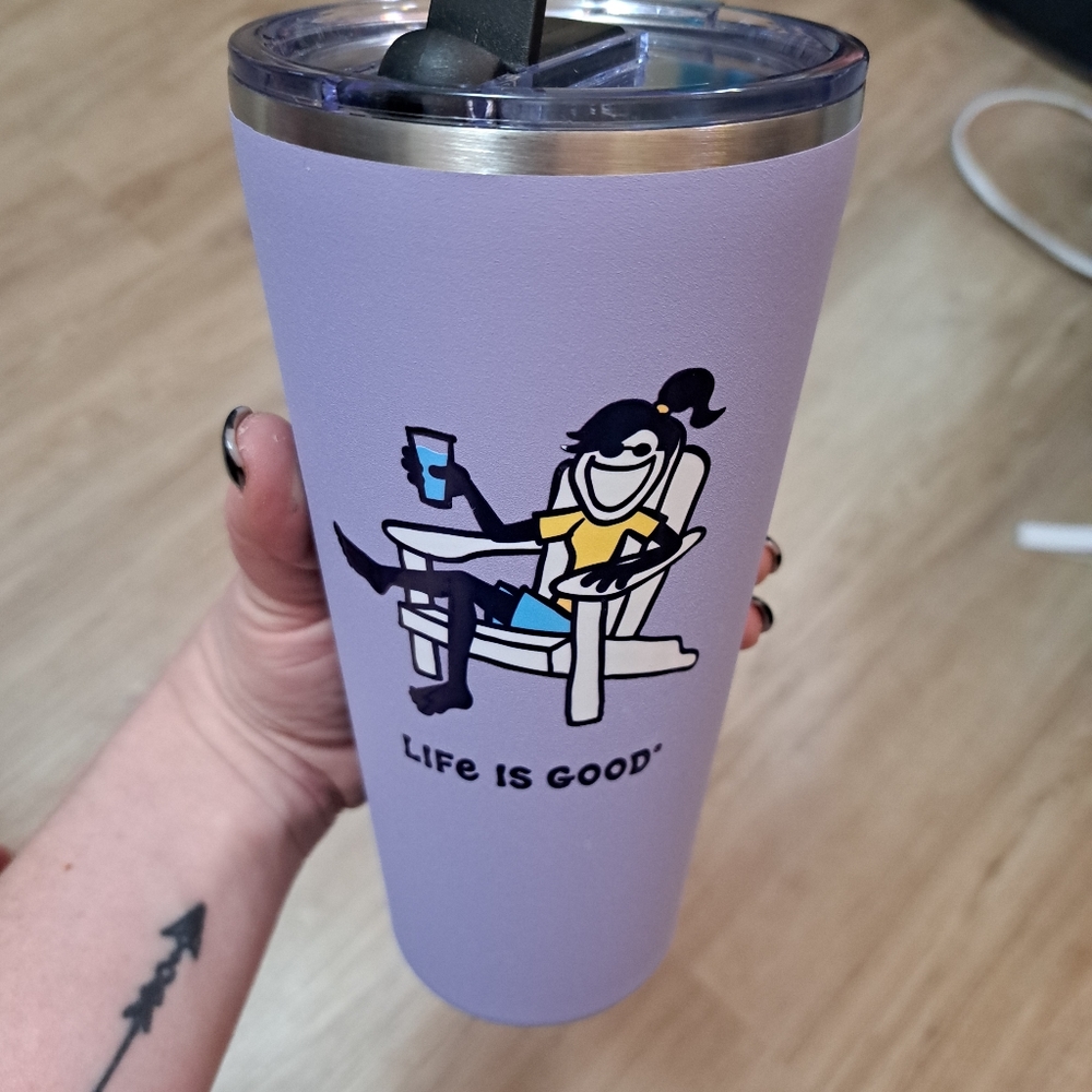 Life Is Good Purple Tumbler 25oz with Straw